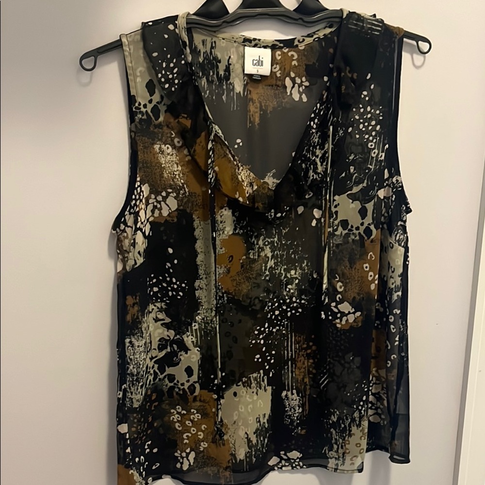 Cabi Women's Sleeveless Top - Black and Brown Abstract